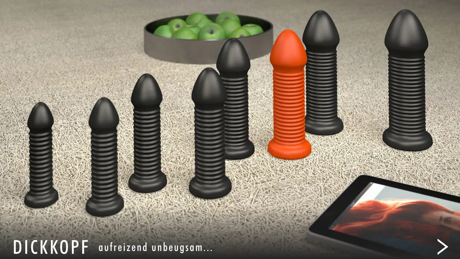 Dildo DICKKOPF DICKKOPF, Dildo mit dicker Spitze und feinwelligem Schaft, handgefertigt, additionsvernetztes 2K-Silikon