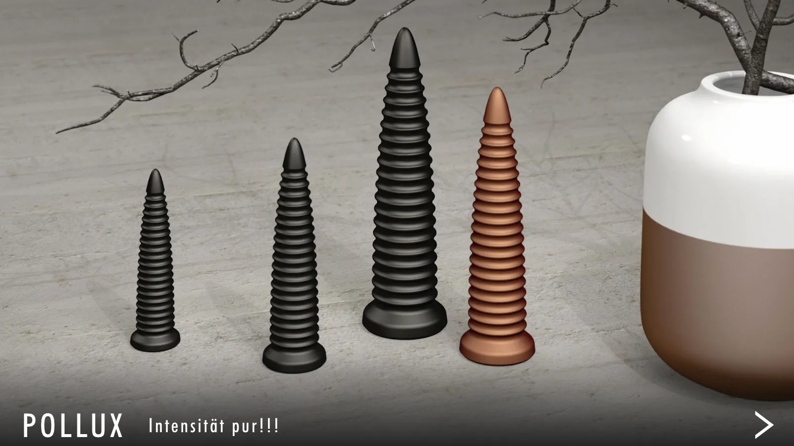 Dildo POLLUX POLLUX, Langer Dildo / Plug mit starken Rillen, ergonomisch optimiert, handgefertigt, additionsvernetztes 2K-Silikon